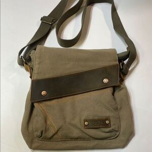 Augur Mens Canvas/Leather Shoulder Messenger Bag Coffee MPN#9088